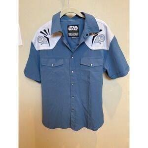 RSVLTS Star Wars Button Up Shirt Mens Medium Blue Snap Front Short Sleeve